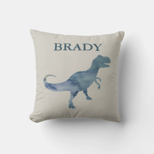 Blue Dinosaur Trex Custom Name Throw Pillow