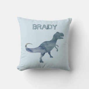 Blue Dinosaur Trex Custom Name Throw Pillow