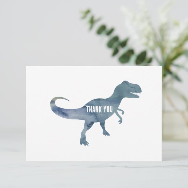 Blue Dinosaur Trex Flat Thank You Card (Standing Front)