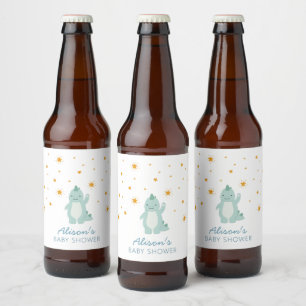 Blue Dinosaur Twinkle Star Baby Shower Boy Beer Bottle Label