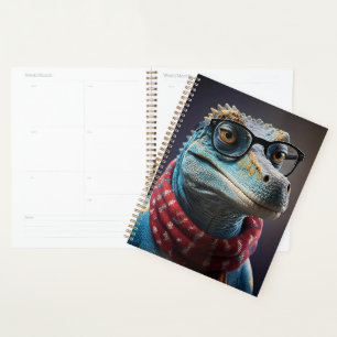 Blue dinosaur wearing a Christmas scarf Planner