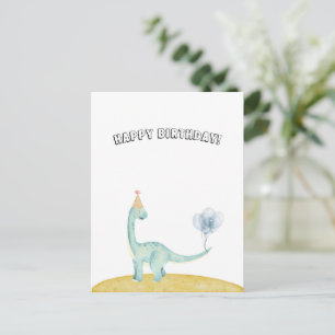 Blue Dinosaur With Balloons Happy Birthday Card