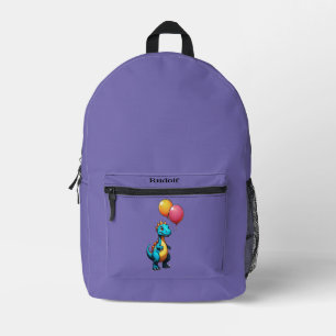 Blue dinosaur with balloons printed backpack