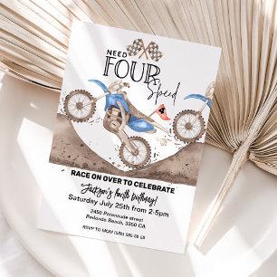 Blue Dirt Bike 4th birthday Need FOUR Speed  Invitation