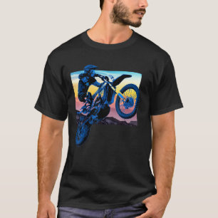 Blue Dirt Bike Rider Motorbike Racer Retro Sunset  T-Shirt