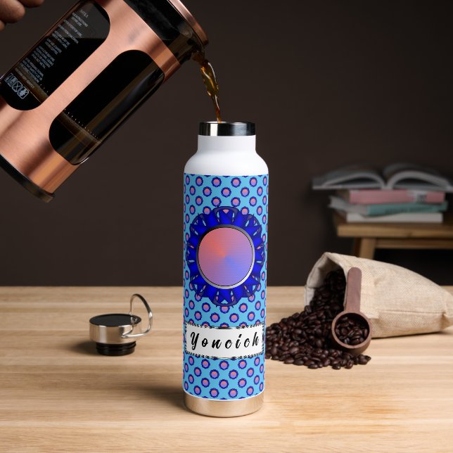 Blue Disc Ribbon by Kenneth Yoncich Water Bottle (Coffee)