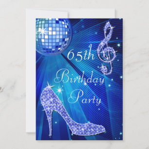 Blue Disco Ball and Heels 65th Birthday Invitation