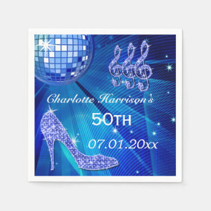 Blue Disco Ball and Sparkle Heels 50th Napkin