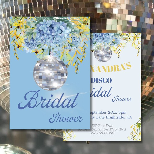 Blue Disco Ball Floral Bridal Shower Invitation (Creator Uploaded)