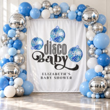 Blue Disco Ball Retro Disco Baby Shower Backdrop