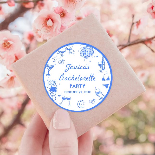 Blue Disco Cocktail Bachelorette Party Classic Round Sticker (Creator Uploaded)