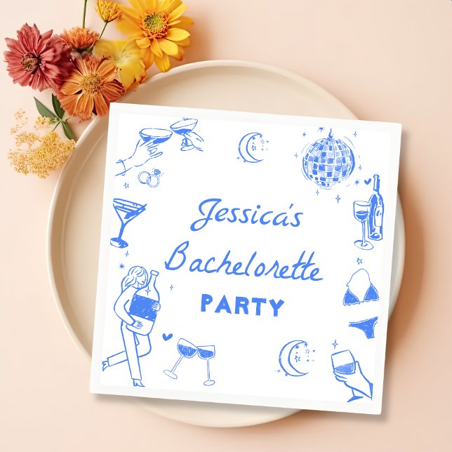 Blue Disco Cocktail Bachelorette Party Napkins  (Creator Uploaded)