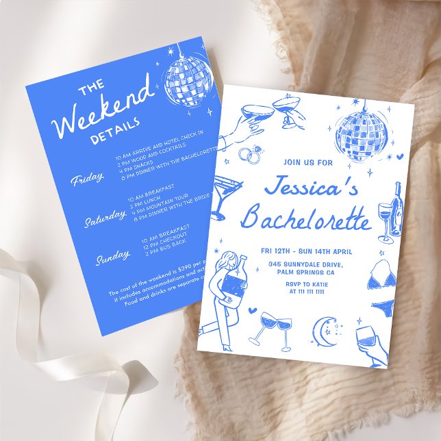 Blue Disco Cocktail Bachelorette Weekend Party Invitation (Creator Uploaded)