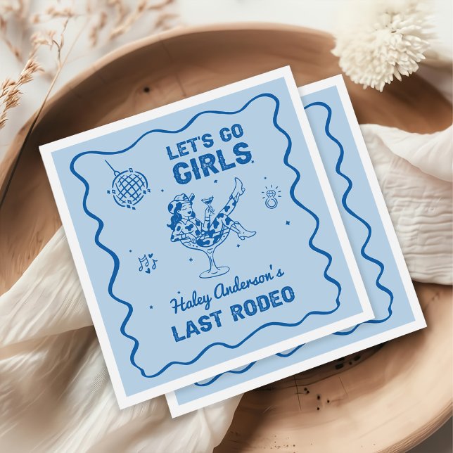 Blue Disco Cowgirl Rodeo Bachelorette Weekend Napkin (Creator Uploaded)