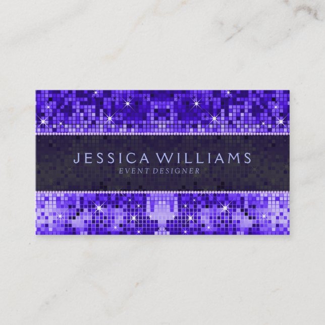 Blue Disco Glitter Pattern Print Business Card (Front)