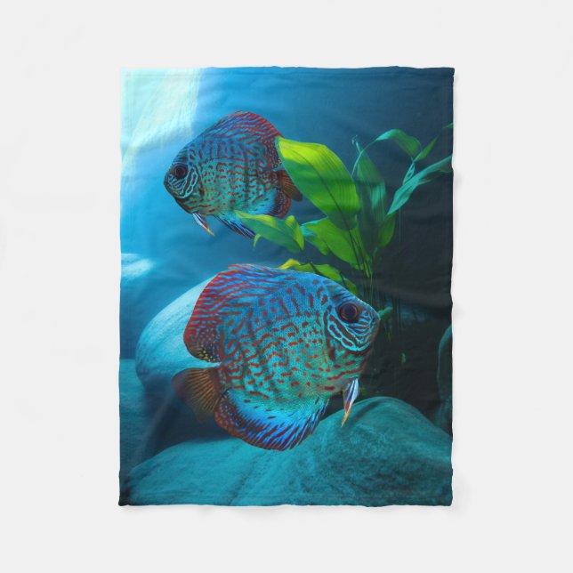 Blue Discus Fish Aquarium Fish Tank Art Fleece Blanket (Front)