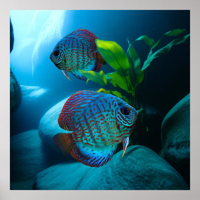 Blue Discus Fish Aquarium Fish Tank Art Poster (Front)