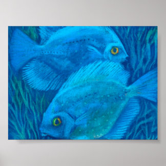 Blue Discuses, Tropical Fish Underwater Animal Art Poster
