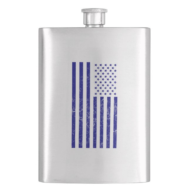Blue Distressed American Flag Hip Flask (Front)