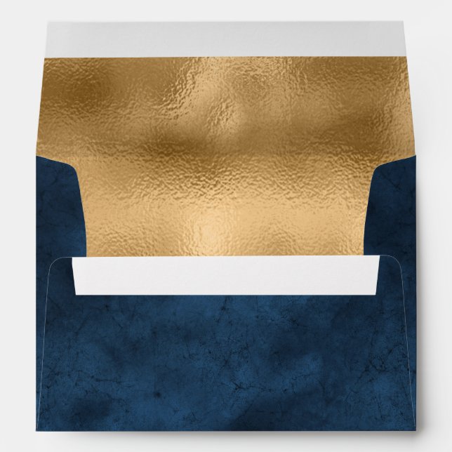 Blue Distressed Gold Self Addressed Wedding Envelope (Back (Bottom))