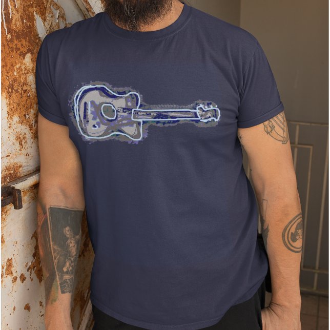 blue distressed guitar image T-Shirt (cool rock tee)