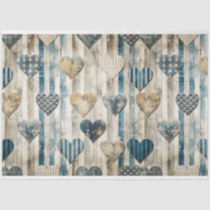 Blue Distressed Heart Decoupage Tissue Paper