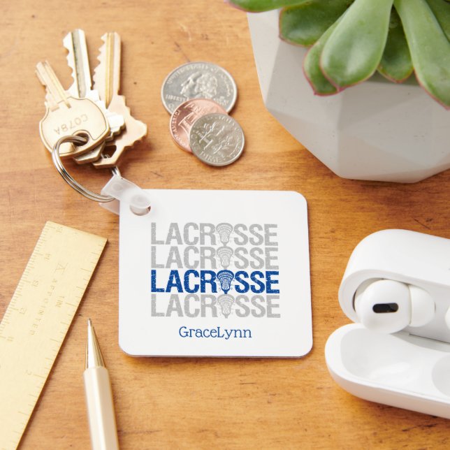 Blue Distressed Lacrosse Word Keychain (Desk)