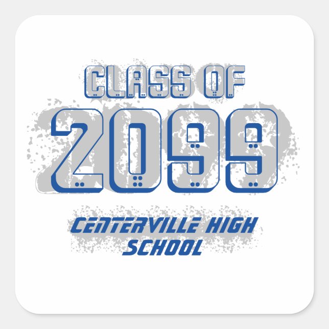 Blue Distressed Modern Class of Square Sticker (Front)