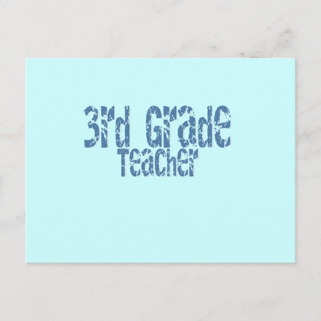 Blue Distressed Text 3rd Grade Teacher Postcard (Front)