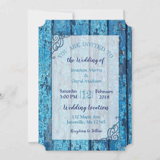 Blue Distressed Weathere Wood  Wedding Invitations (Front)