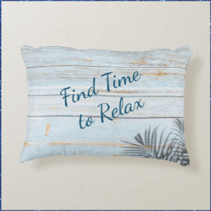Blue Distressed Wood Relax Quote Throw Pillow