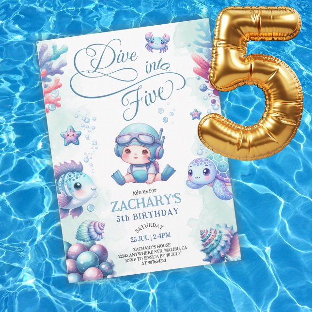 Blue Dive into Five Under the Sea 5th Birthday  Invitation (Creator Uploaded)