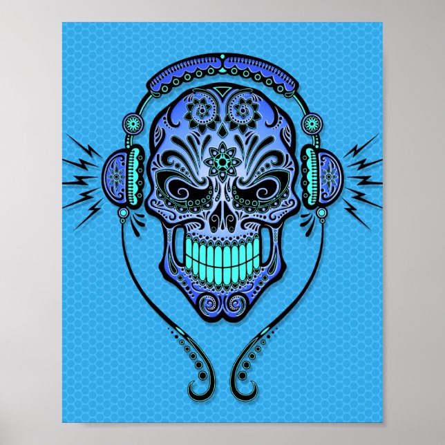 Blue DJ Sugar Skull Poster (Front)