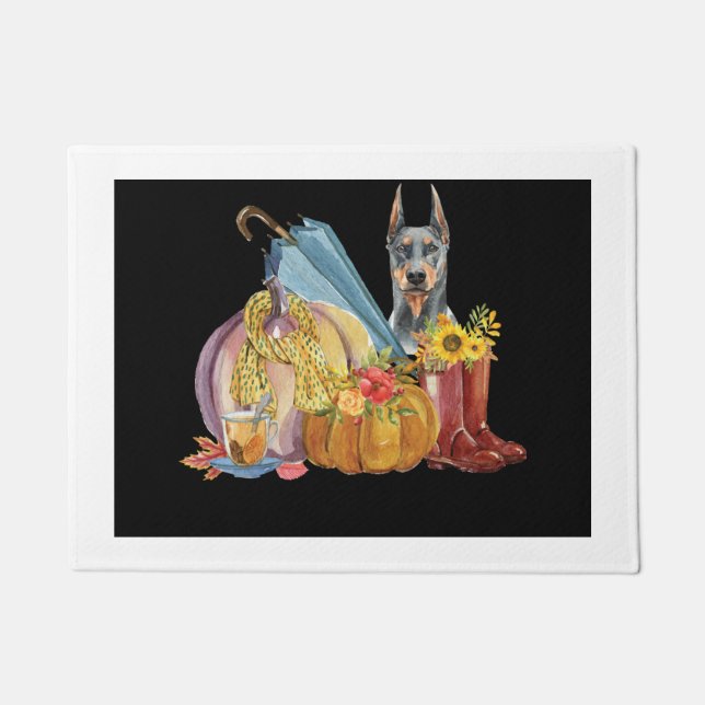 Blue Doberman Fall Door Mat (Front)