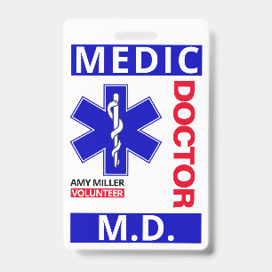 Blue Doctor Print Custom Name Volunteer Employee ID Badge