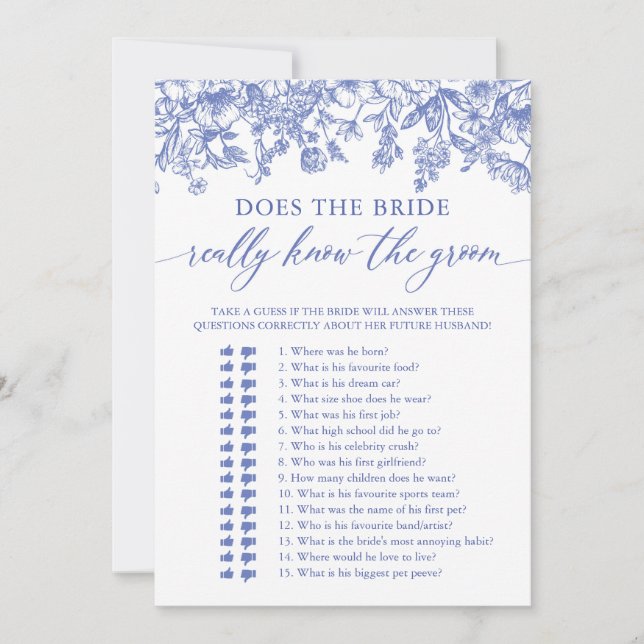 Blue Does the Bride really know the Groom Game Invitation (Front)