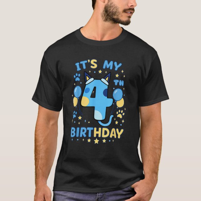 Blue Dog 4th Birthday Boy Theme Party Four Cool 4  T-Shirt (Front)