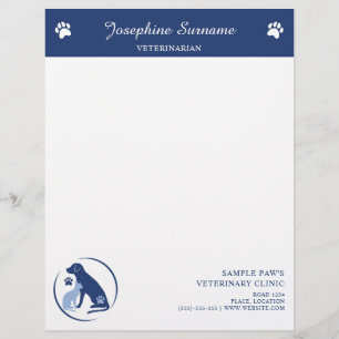 Blue Dog And Cat Logo Veterinarian Vet Clinic Custom Letterhead