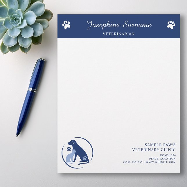 Blue Dog And Cat Logo Veterinarian Vet Clinic Custom Letterhead (Creator Uploaded)