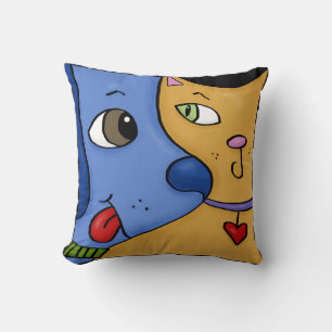 Blue Dog and Orange Cat-Togetherness Cushion