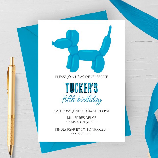 Blue Dog Balloon Animal Birthday Party Invitation (Creator Uploaded)