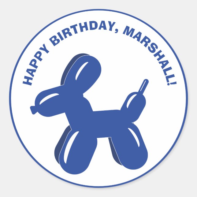 Blue Dog Balloon Animal Sculpture Personalised Classic Round Sticker (Front)