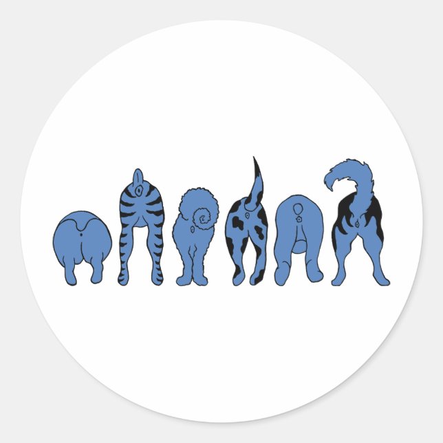 Blue Dog Butts Classic Round Sticker (Front)