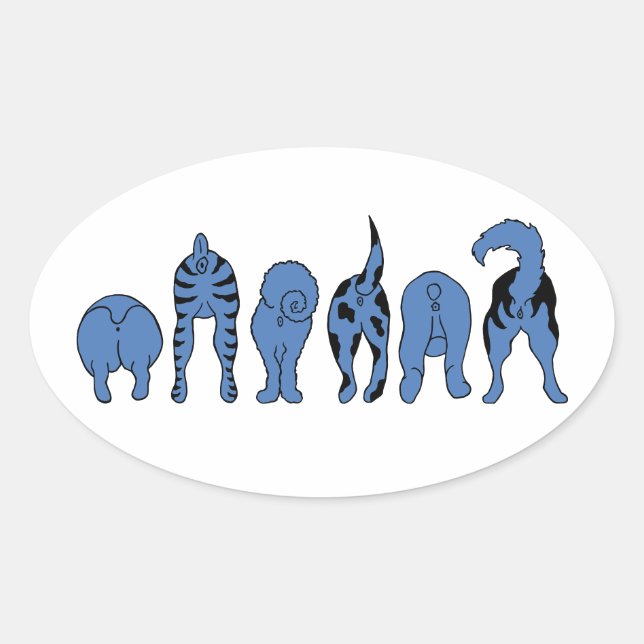 Blue Dog Butts Oval Sticker (Front)