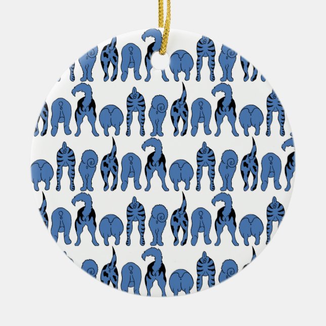Blue Dog Butts Pattern Ceramic Ornament (Front)