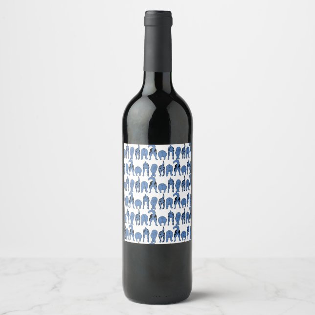 Blue Dog Butts Pattern Wine Label (Front)