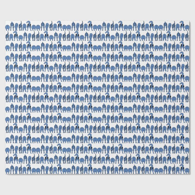 Blue Dog Butts Pattern Wrapping Paper (Flat)