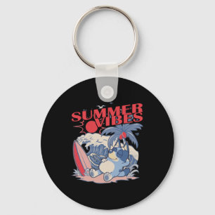 Blue Dog Cartoon Summer Vibes Surfing Retro Beach Key Ring
