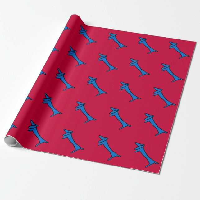 Blue Dog Christmas Wrap Wrapping Paper (Unrolled)