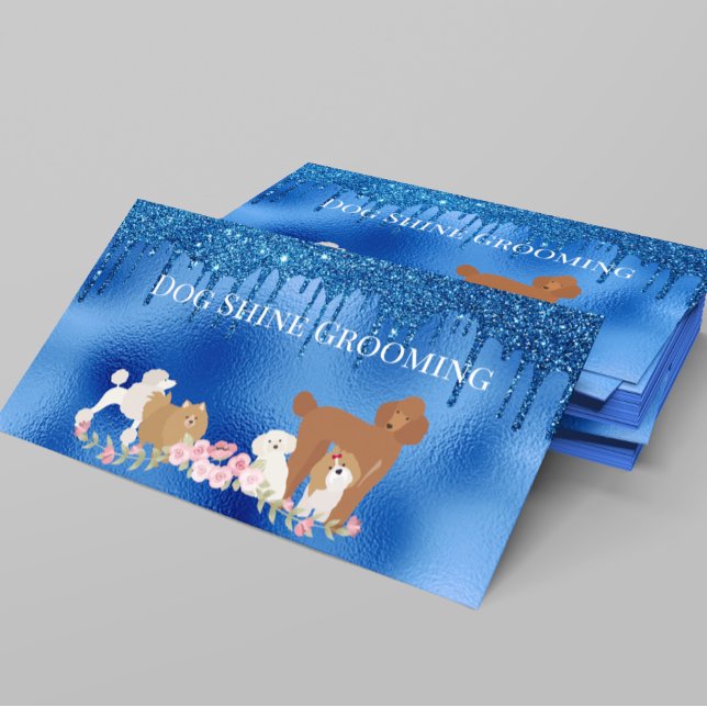 Blue Dog Grooming Glitter Pet Services  Business Card (Creator Uploaded)